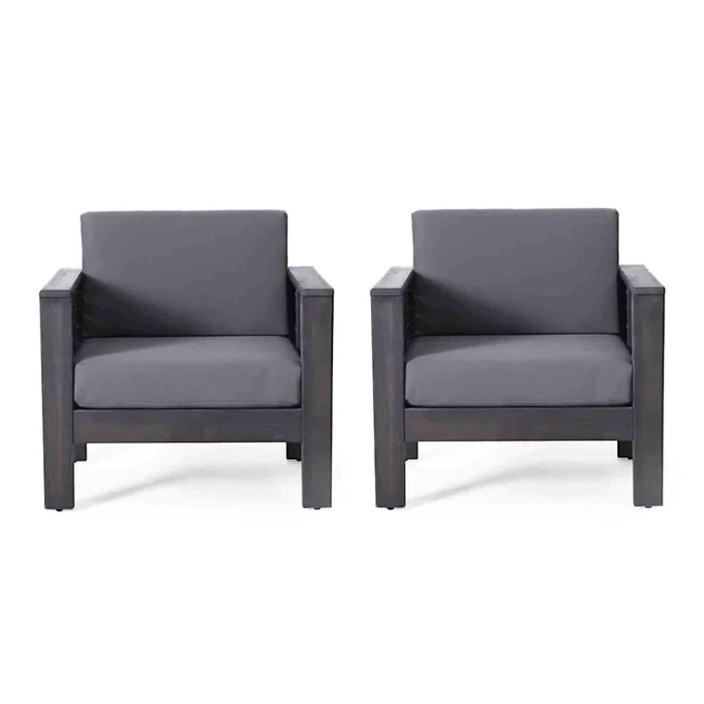 ( Set of 2) Outdoor Acacia Wood Club Chairs with Cushions, Dark Gray, 27.75"D x 32"W x 27.75"H by eprolo