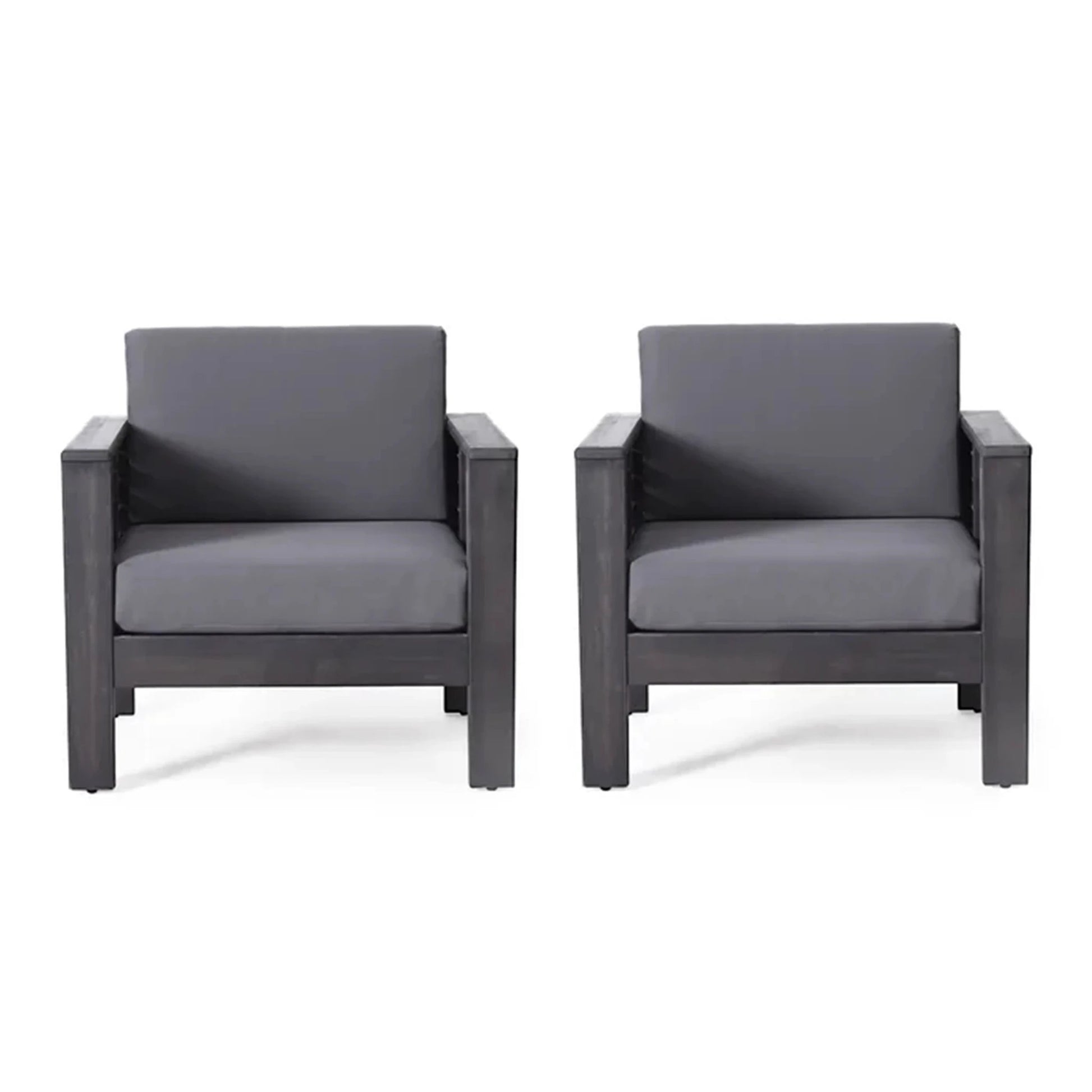 ( Set of 2) Outdoor Acacia Wood Club Chairs with Cushions, Dark Gray, 27.75"D x 32"W x 27.75"H by eprolo