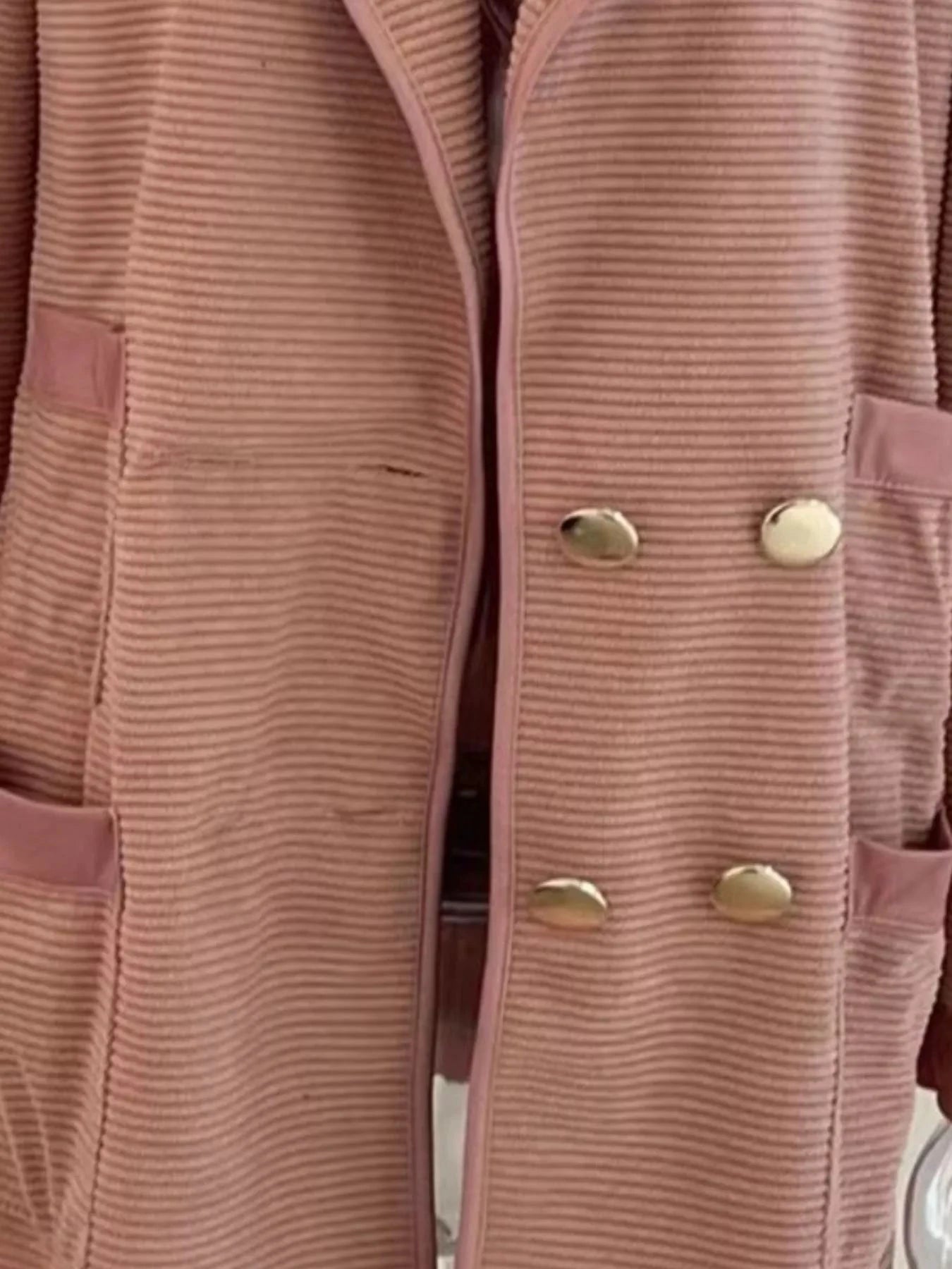 Texture Knit Double-Breasted Blazer by Trendsi