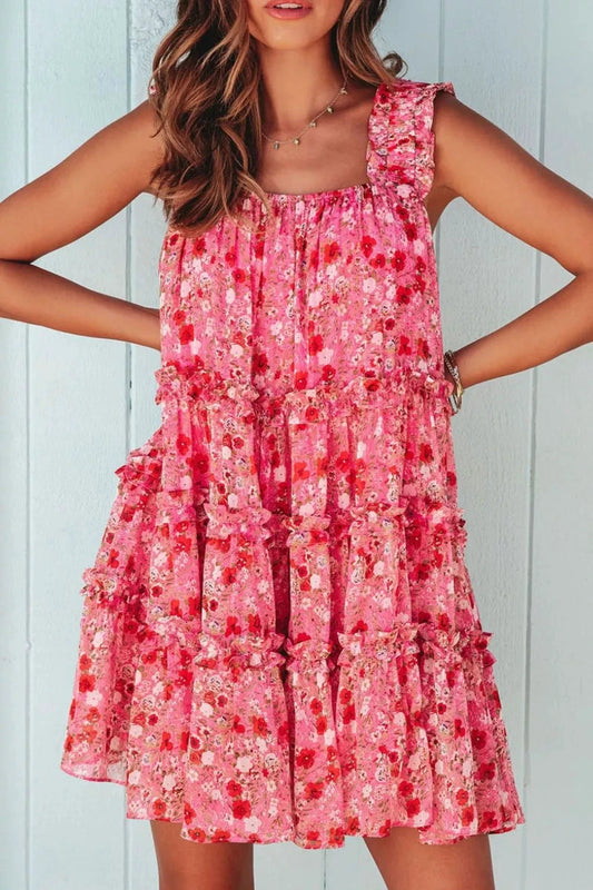 Floral Print Ruffle Tiered Mini Dress by Trendsi