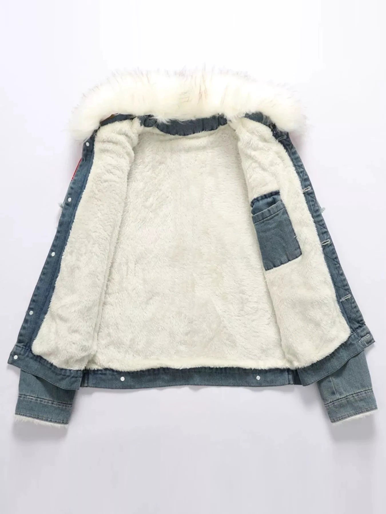 Men's Full Size Faux Fur Collar Denim Jacket Plus Size by Trendsi