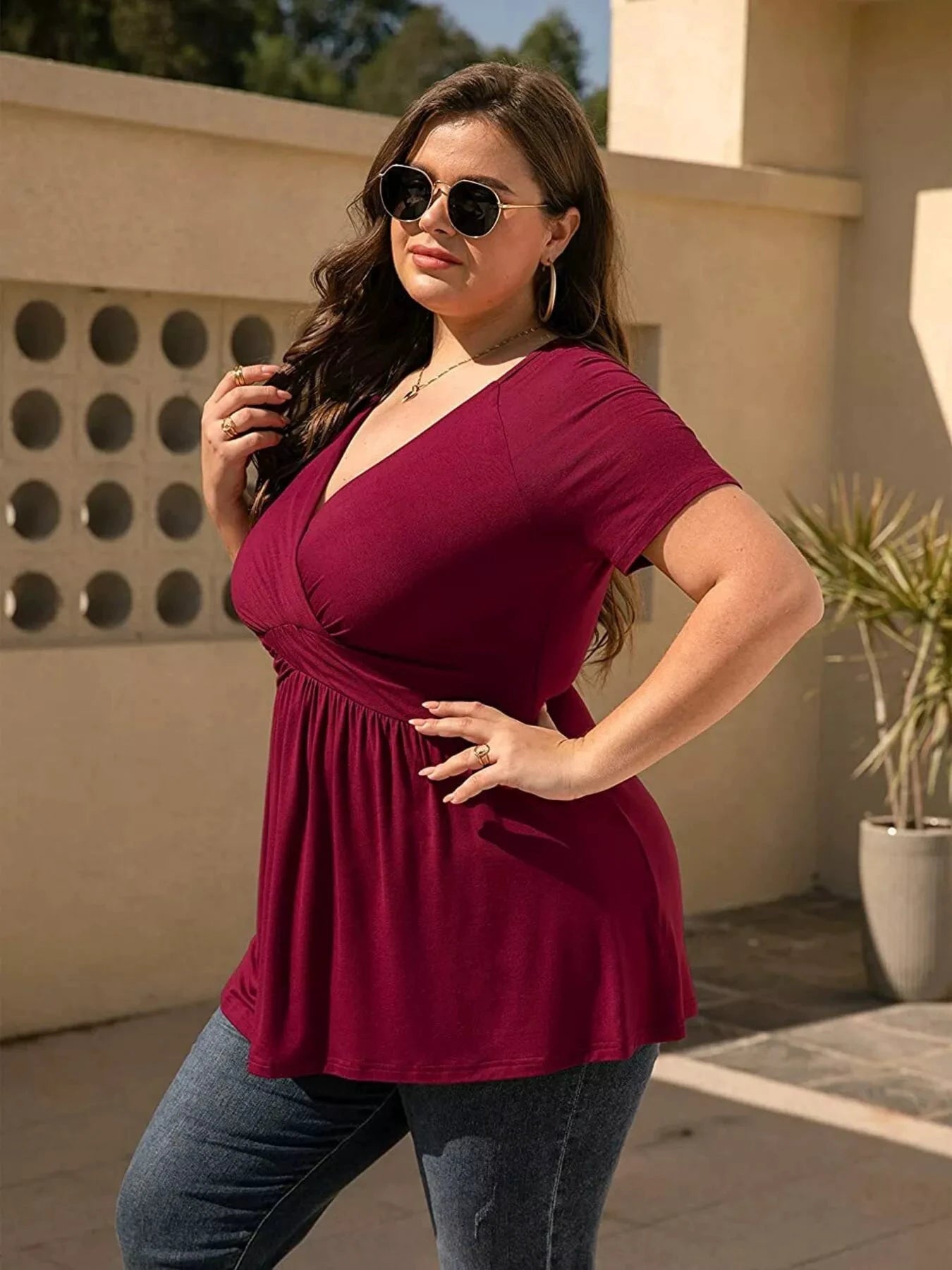 Plus Size Surplice Short Sleeve T-Shirt by Trendsi