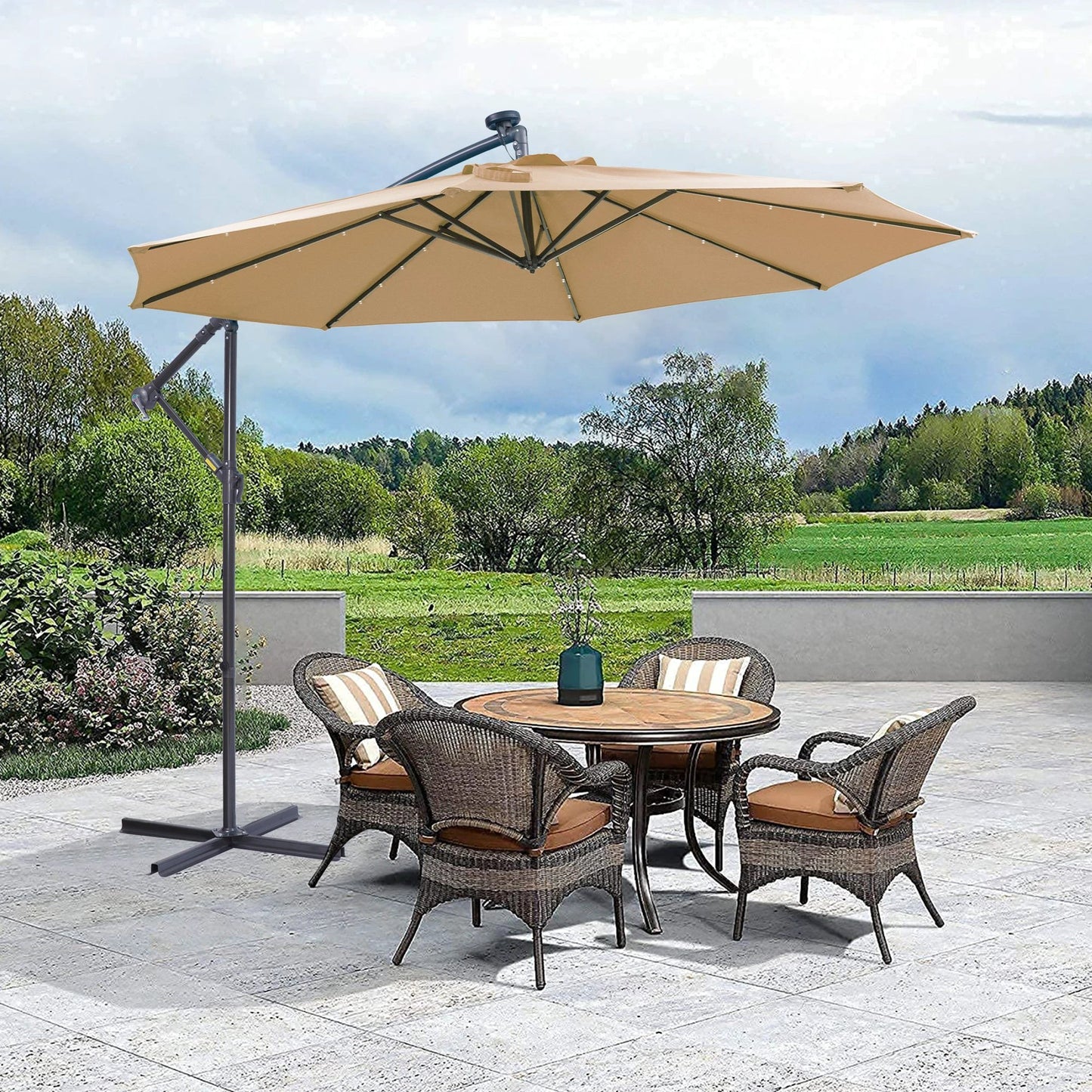 10 FT Solar LED Patio Outdoor Umbrella Hanging Cantilever by eprolo
