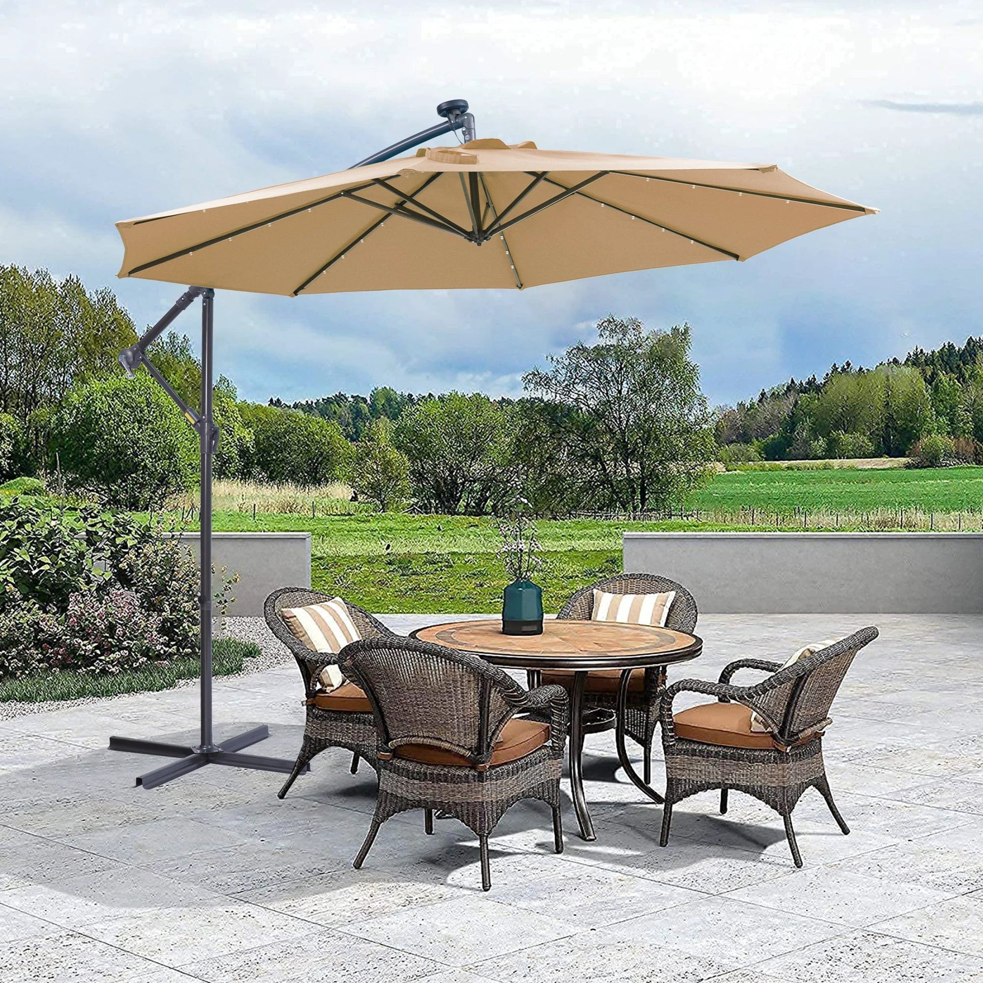 10 FT Solar LED Patio Outdoor Umbrella Hanging Cantilever by eprolo