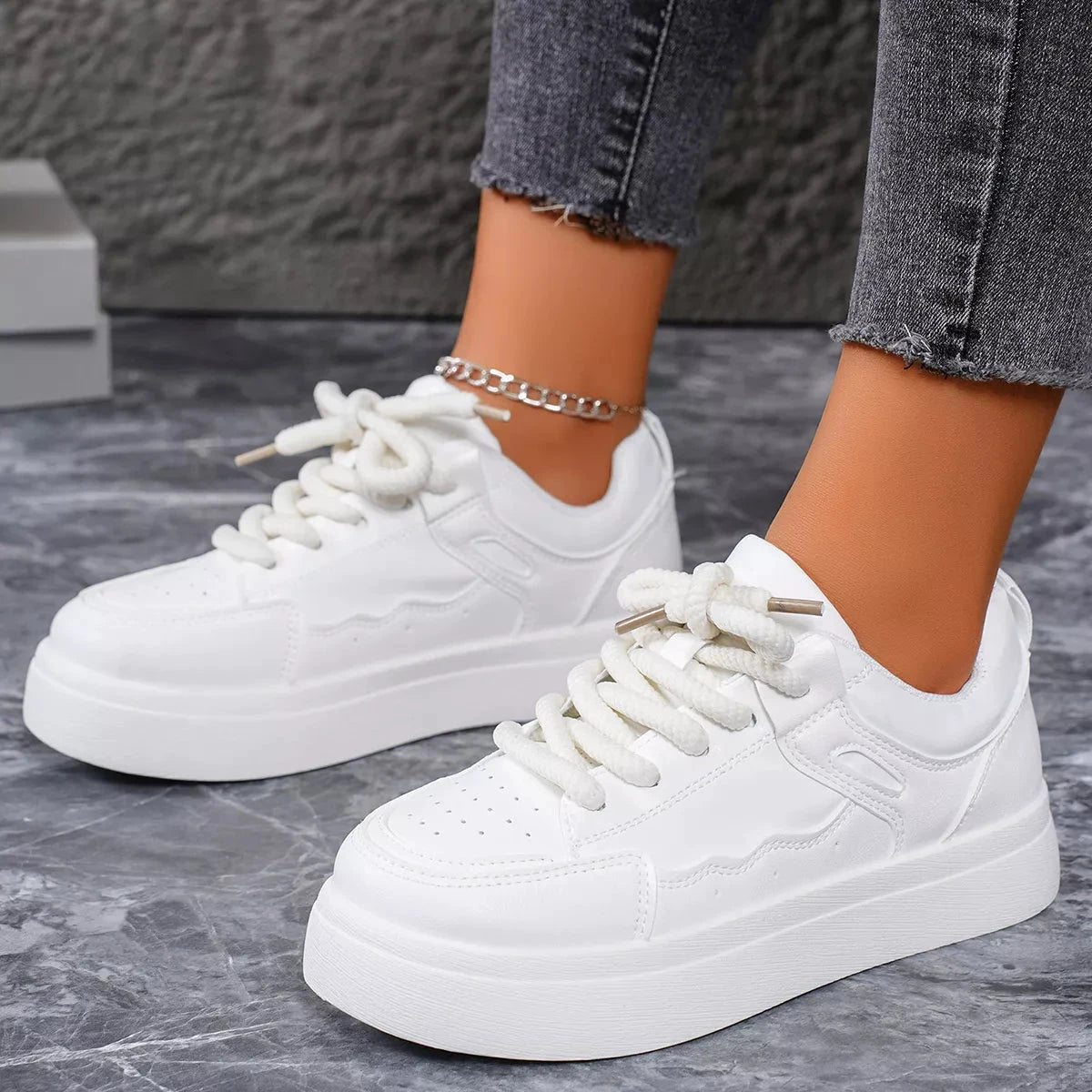 Round Toe Platform Sneakers by Trendsi