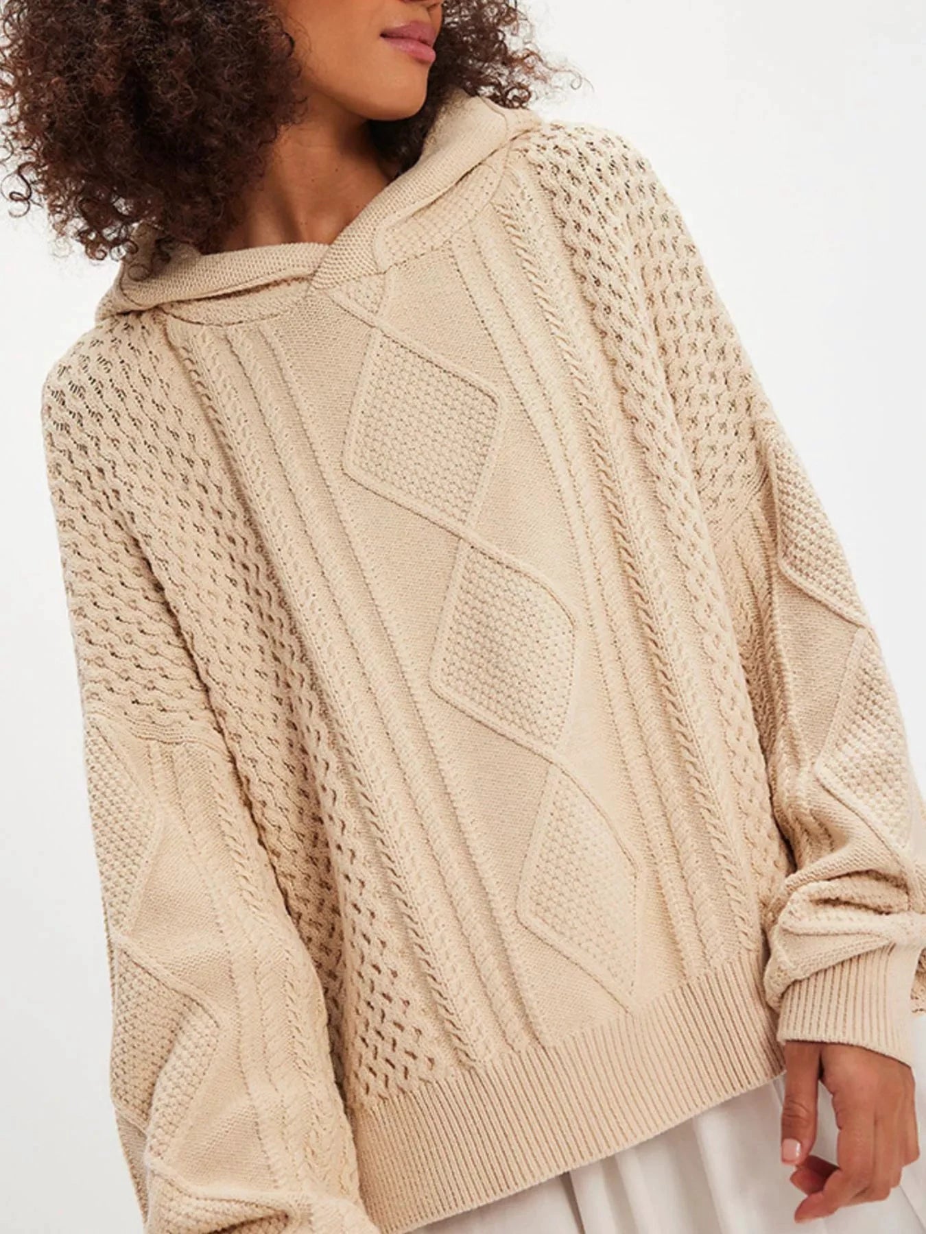 Texture Knit Long Sleeve Hooded Sweater by Trendsi