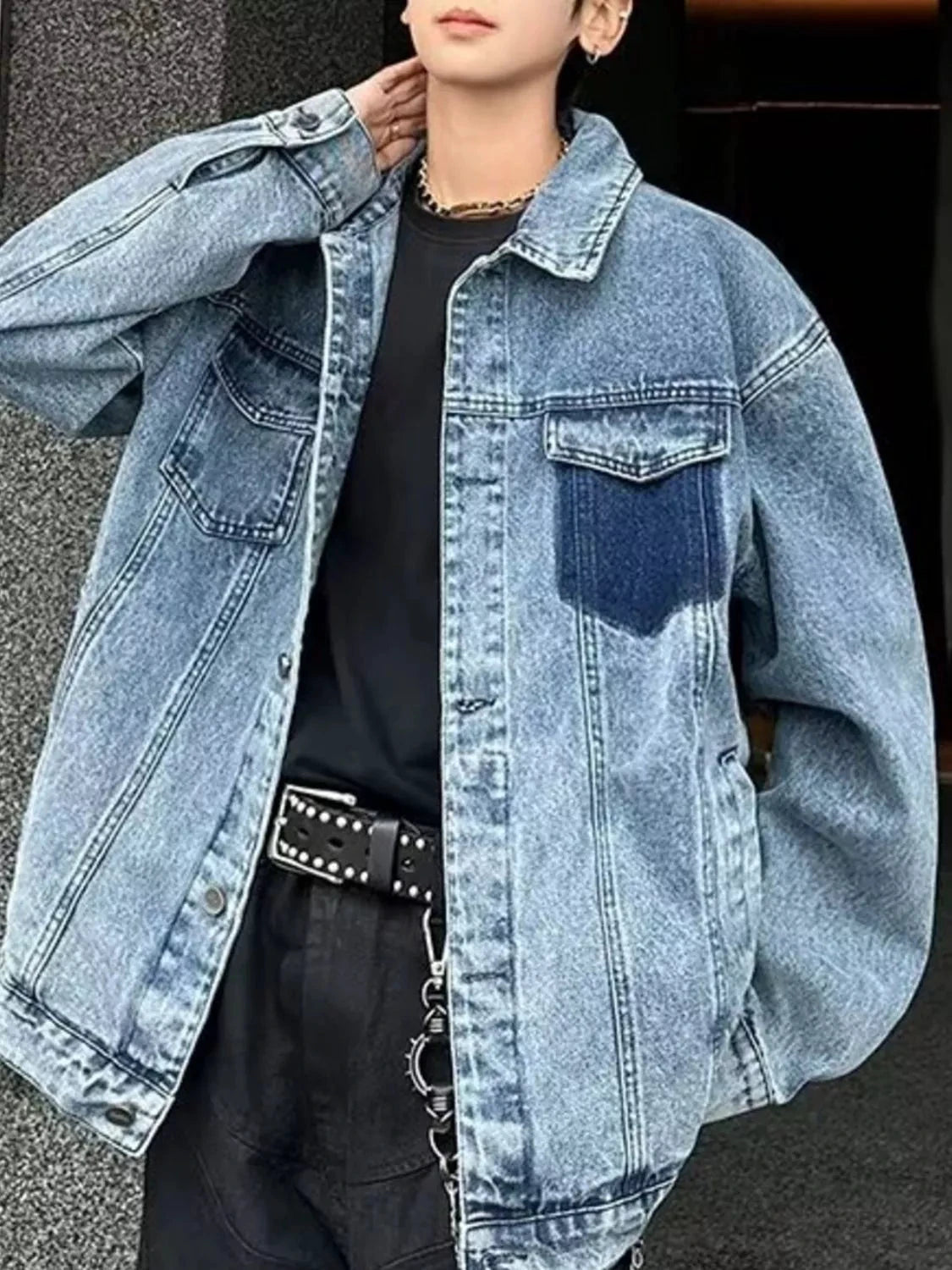 Men's Full Size Button Up Oversized Denim Jacket Plus Size by Trendsi