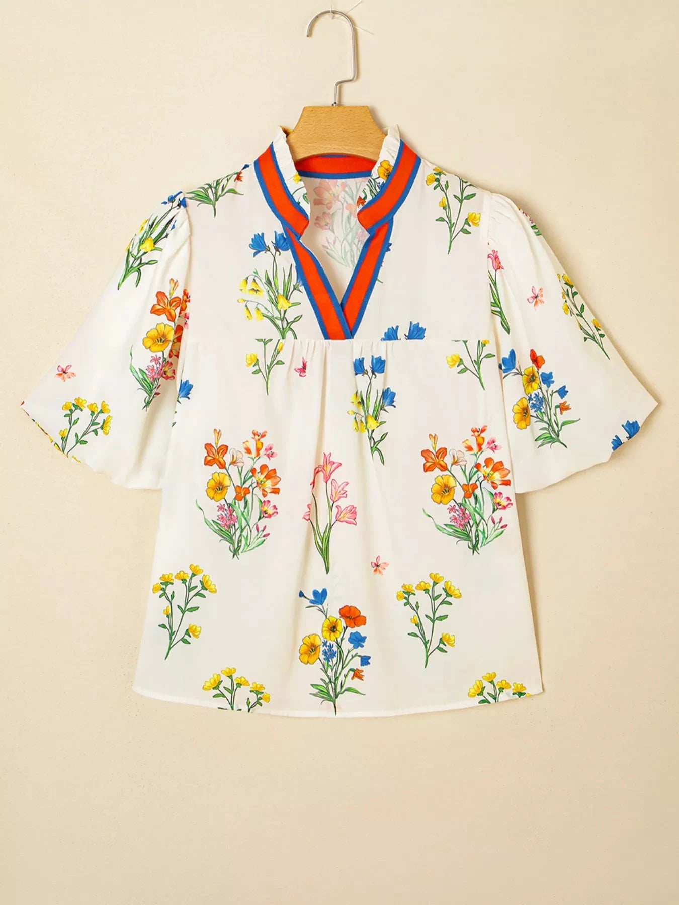 Floral Print Puff Sleeve Blouse by Trendsi