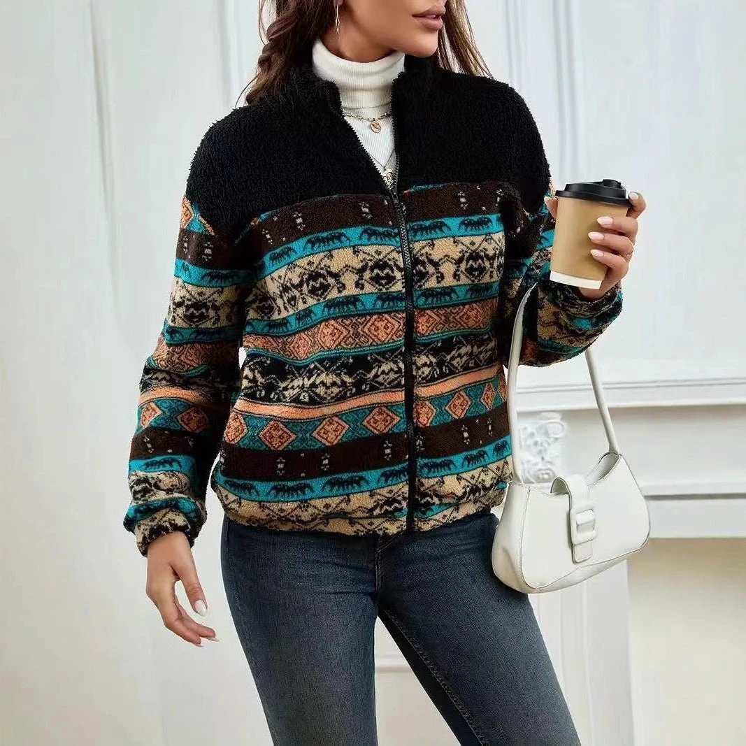 Double-sided Plush Stand-up Collar Zip-up Cardigan For Fall And Winter by AdTec