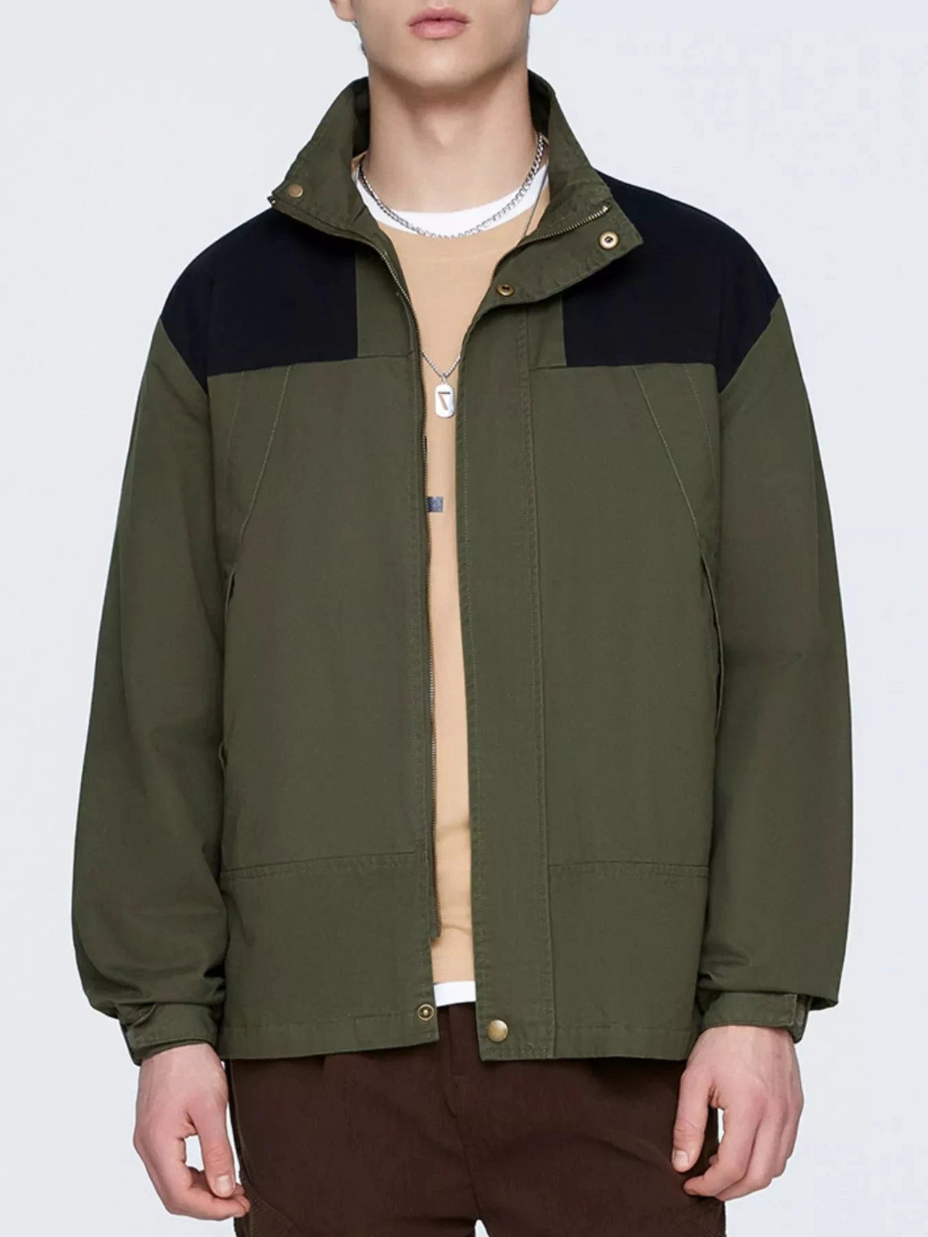 Men's Plus Size Two-Tone Windproof Jacket by Trendsi