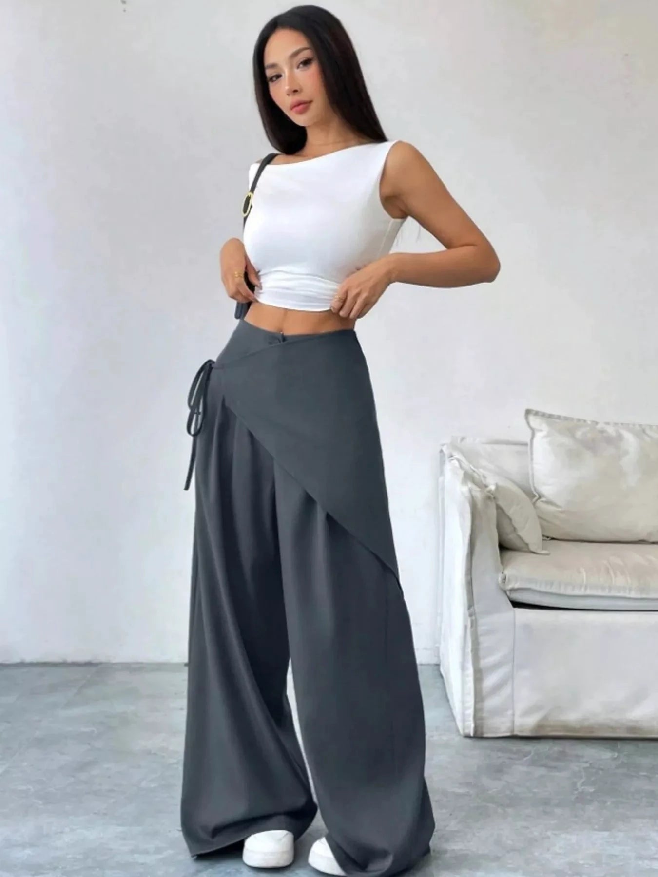 Wrap-Front Wide-Leg Pants by Trendsi