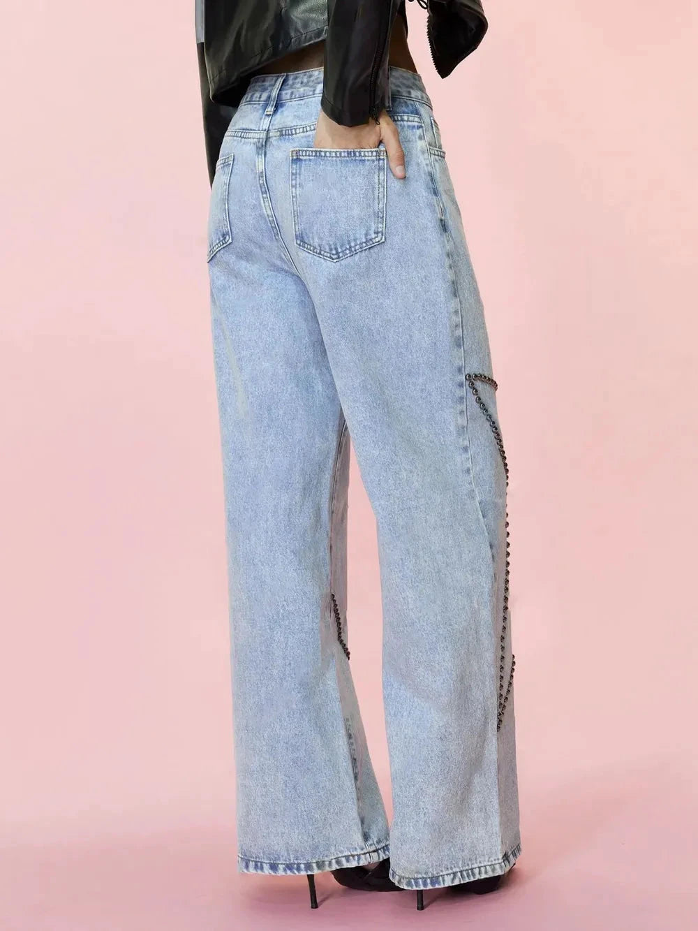 Studded Star Straight Jeans with Pockets by Trendsi