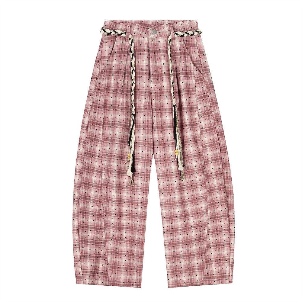 Starry Plaid Loose Silhouette Curved Knife Pants by eprolo