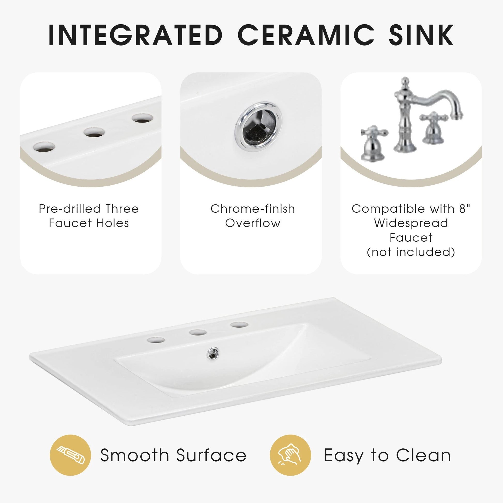 30" Bathroom Vanity with Sink Top, Bathroom Vanity Cabinet with Door and Two Drawers, Solid Wood Frame, One Package, White by eprolo