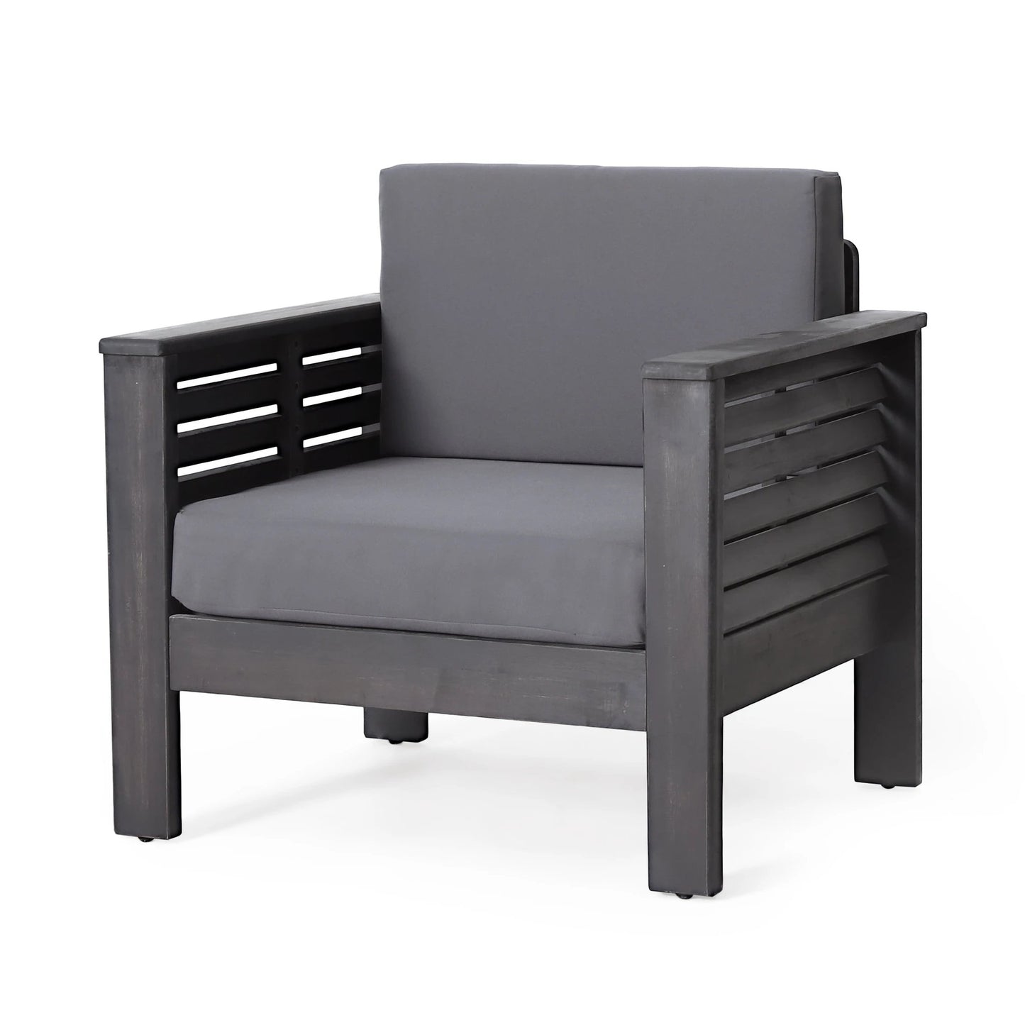 ( Set of 2) Outdoor Acacia Wood Club Chairs with Cushions, Dark Gray, 27.75"D x 32"W x 27.75"H by eprolo