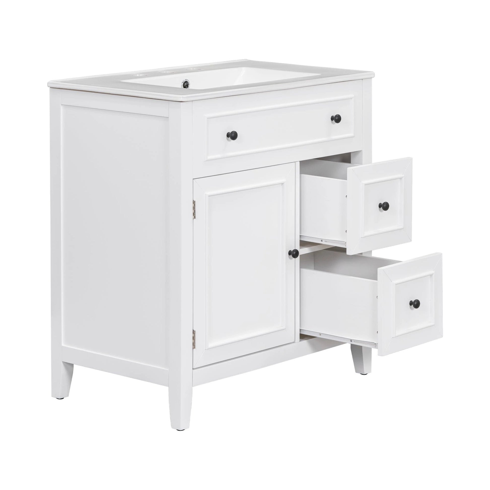 30" Bathroom Vanity with Sink Top, Bathroom Vanity Cabinet with Door and Two Drawers, Solid Wood Frame, One Package, White by eprolo