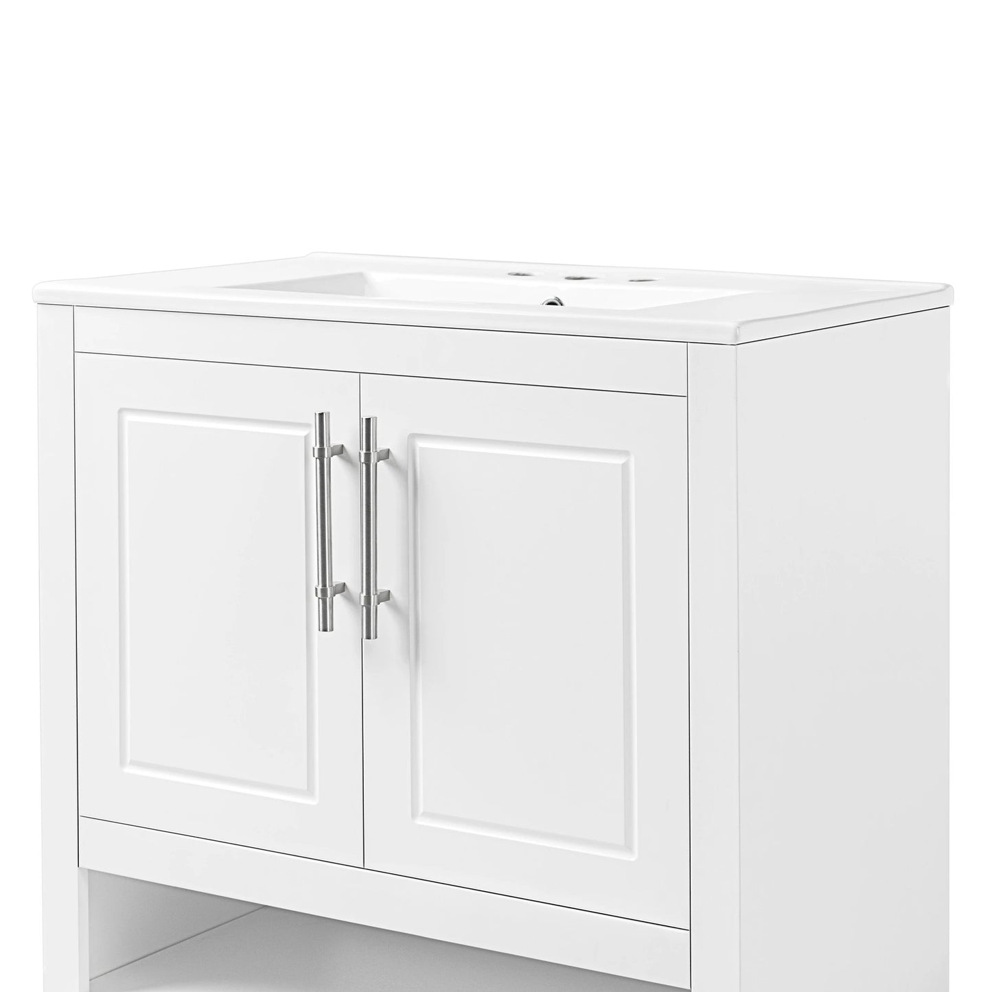 30" Bathroom Vanity with Sink Multi-functional Bathroom Cabinet with Doors and Drawers Solid Frame and MDF Board, White by eprolo