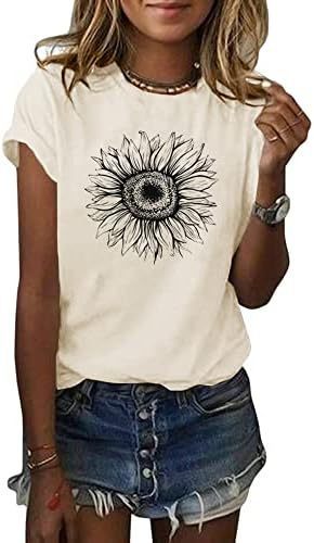 Women's T-Shirt Short Sleeve Sunflower Pattern Loose Summer Top