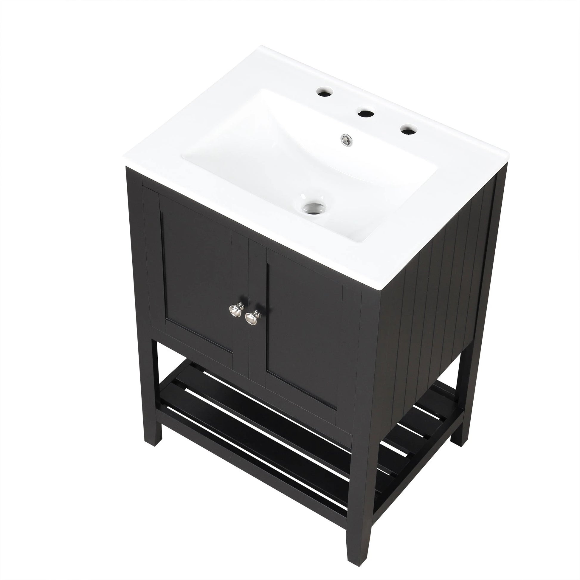 24" Black Modern Sleek Bathroom Vanity Elegant Ceramic Sink with Solid Wood Frame Open Style Shelf by eprolo
