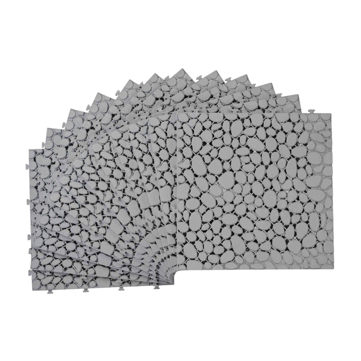 12 x 12 inch gray interlocking deck tiles, plastic waterproof pebble pattern, pack of 12 pieces by eprolo
