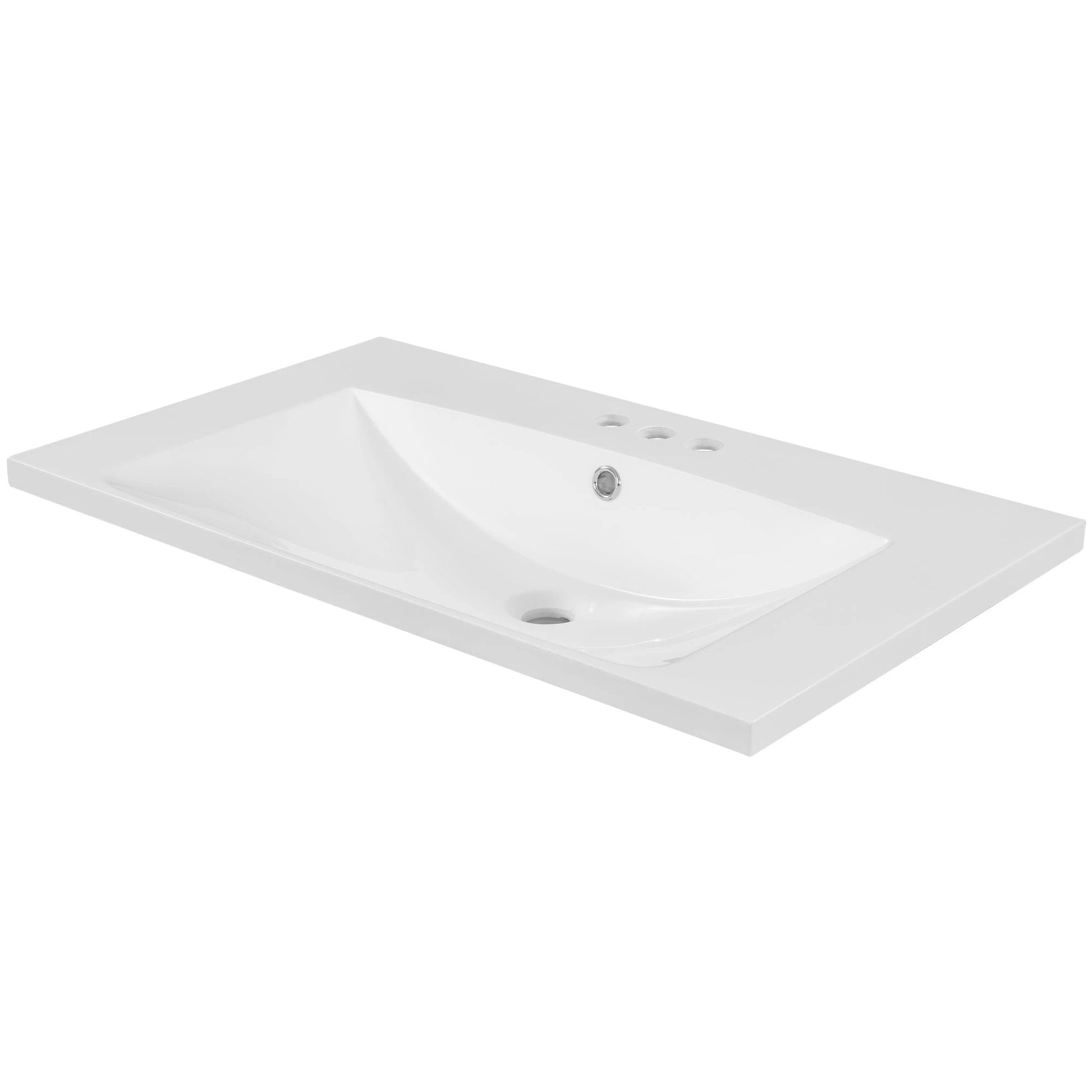 30" Single Bathroom Vanity Top with White Basin, 3-Faucet Holes, Ceramic, White by eprolo
