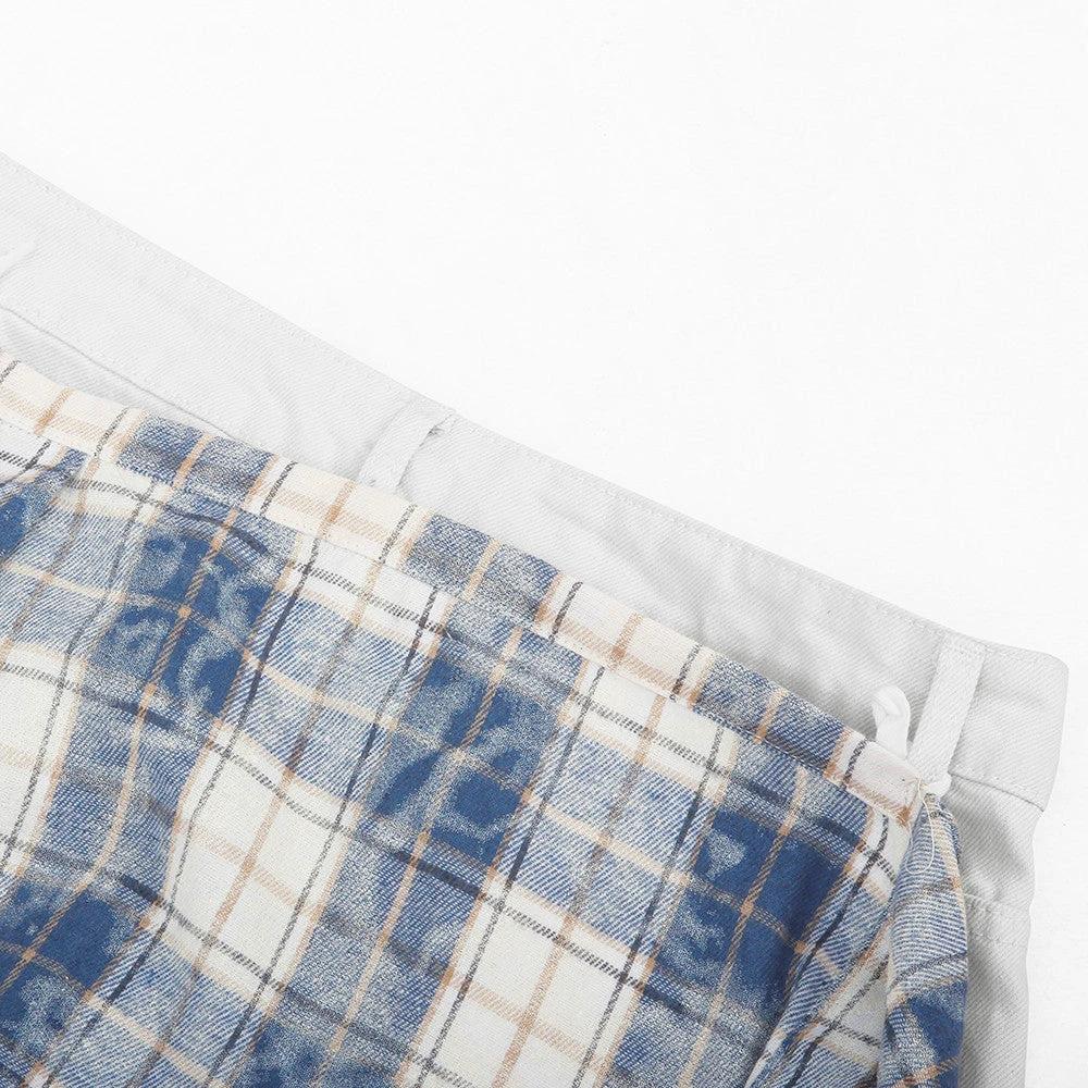 Fake Two Piece Checkered Spliced Waist Strap Loose Wide Leg Pants by eprolo