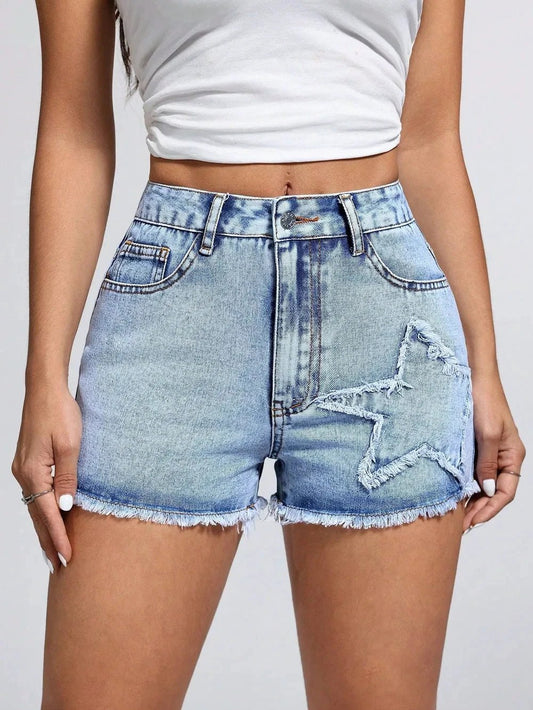 Star Raw Hem Denim Shorts by eprolo