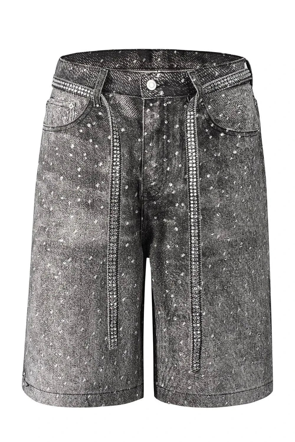 Men's Washed Rhinestone Denim Bermuda Shorts by eprolo