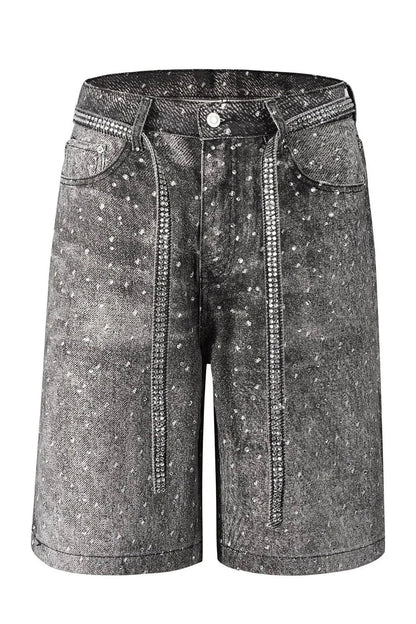 Men's Washed Rhinestone Denim Bermuda Shorts by eprolo