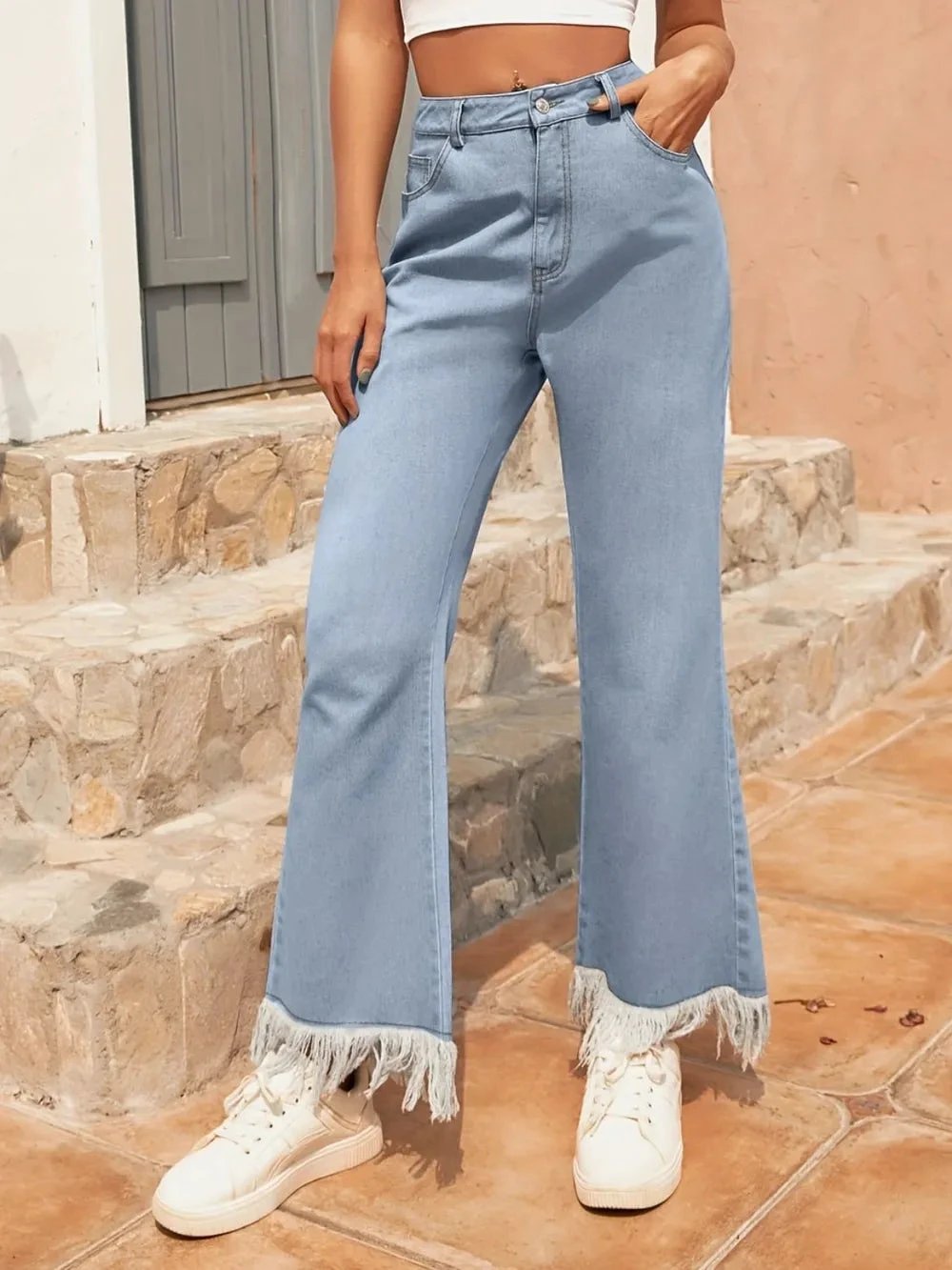 Versatile straight leg casual slightly flared denim pants long pants by eprolo