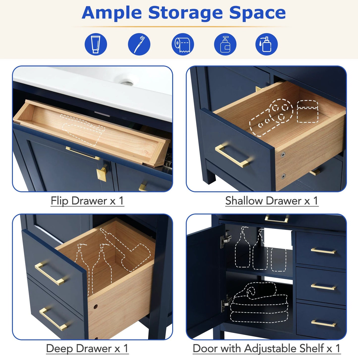 30-Inch Blue Bathroom Vanity with Ceramic Sink and Ample Storage - Ideal Choice for Small Bathrooms by eprolo