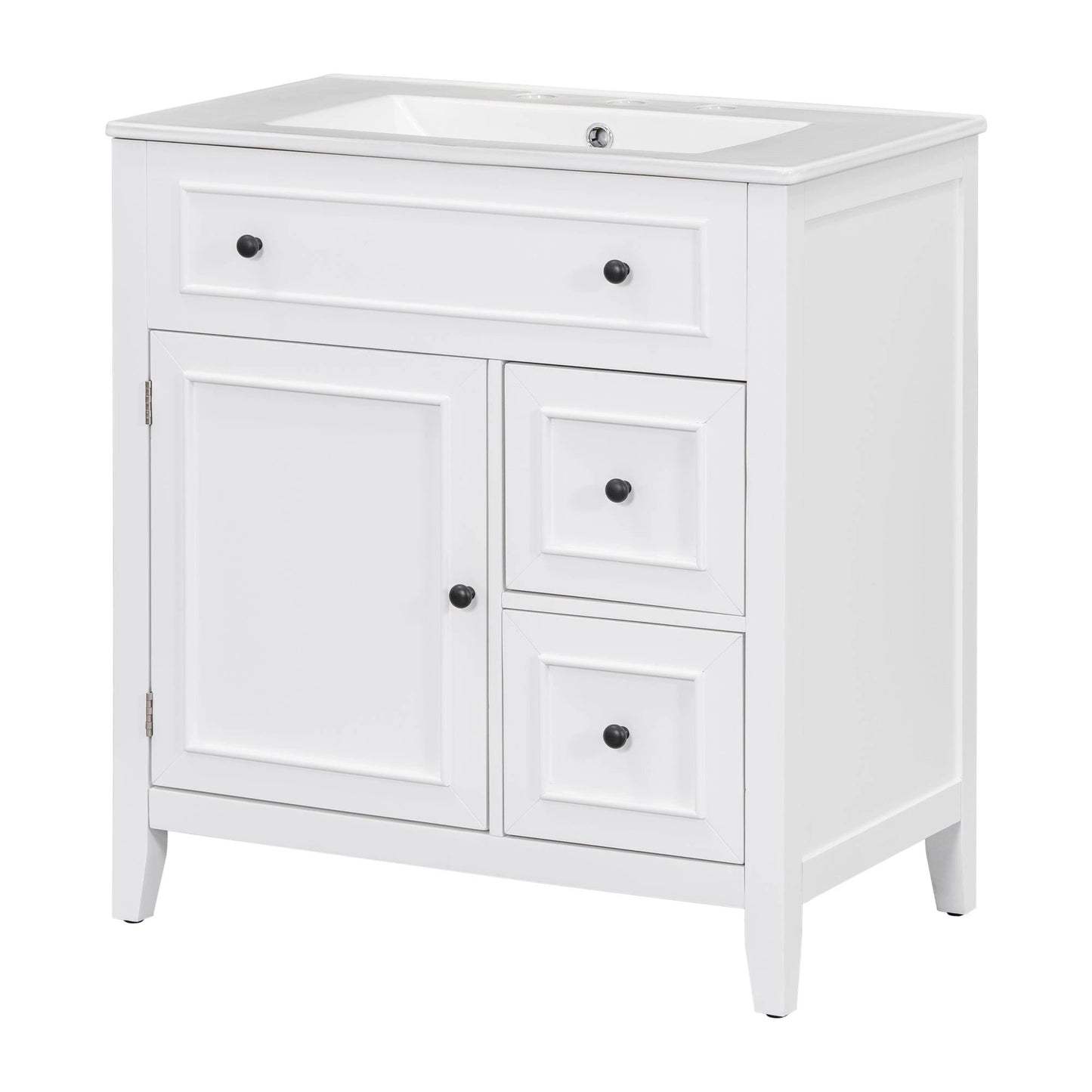 30" Bathroom Vanity with Sink Top, Bathroom Vanity Cabinet with Door and Two Drawers, Solid Wood Frame, One Package, White by eprolo