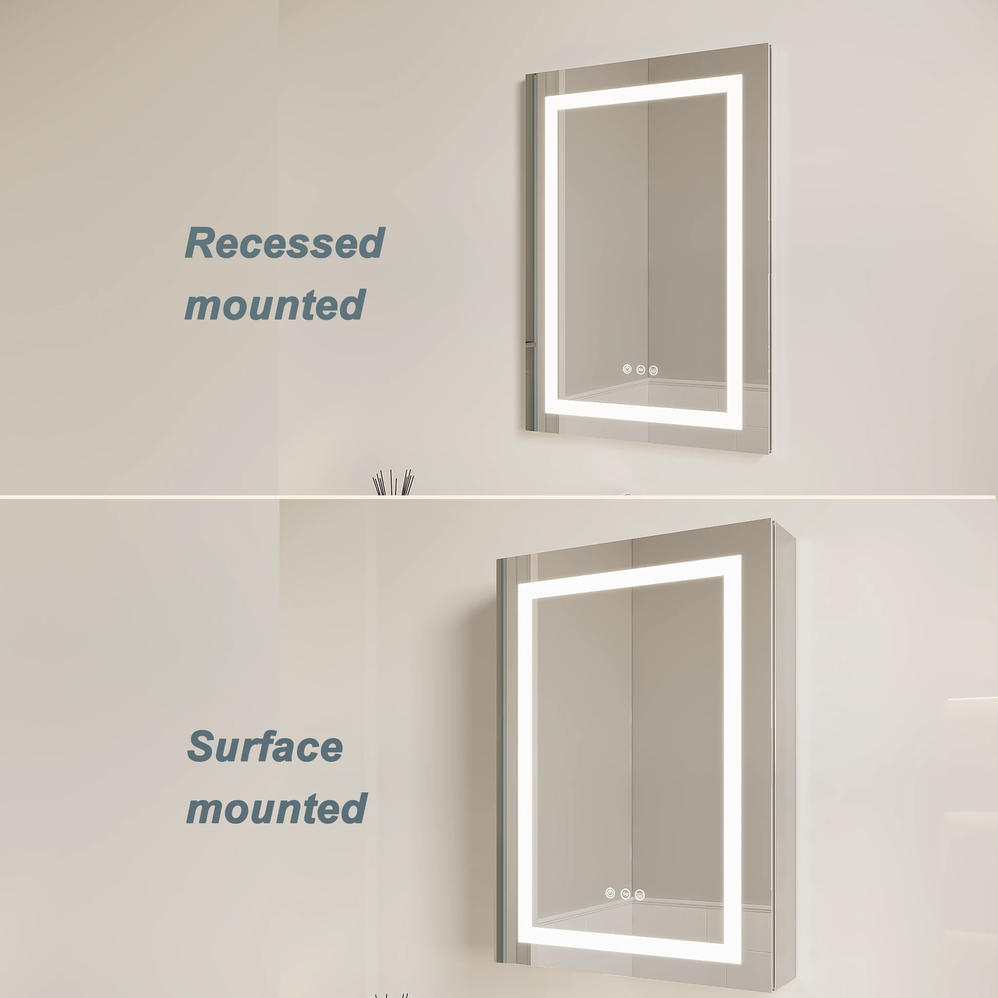 26x20 inch(Left Door) bathroom medicine cabinet with LED mirror 3000K~6000K single door lighting bathroom cabinet with touch switch adjusta by eprolo