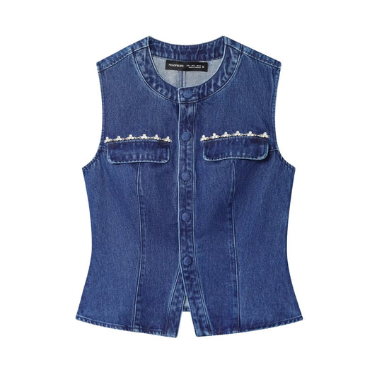 Nail drill denim vest