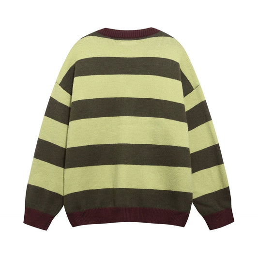 Striped letter embroidered V-neck knitted cardigan sweater by eprolo