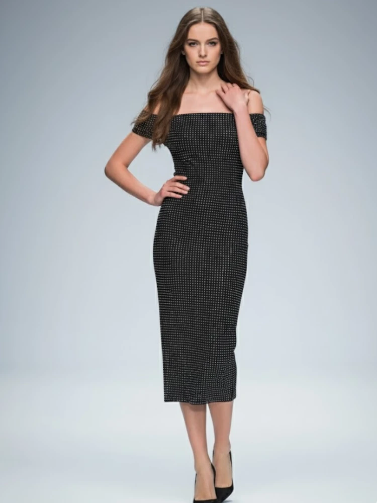 Black Midi Evening Dress GREENWICH: Prêt-à-Porter Line BYMANYC ® New York by BYMANYC ® New York