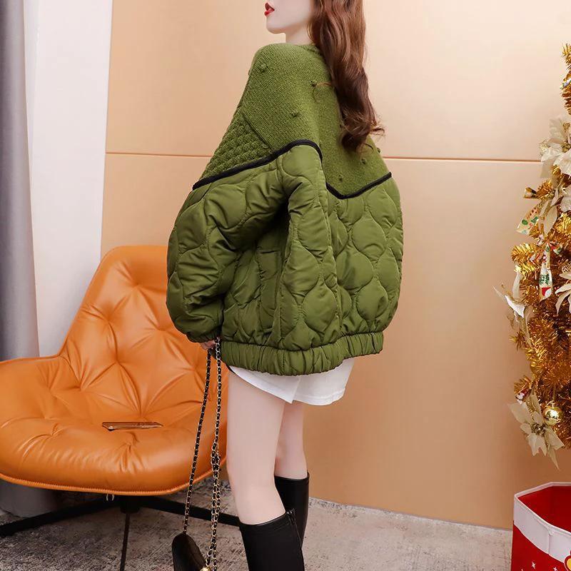 Relaxed Korean-Style Patchwork Knit Cardigan for Women, Oversized Design, Thick Autumn/Winter Sweater Coat by eprolo