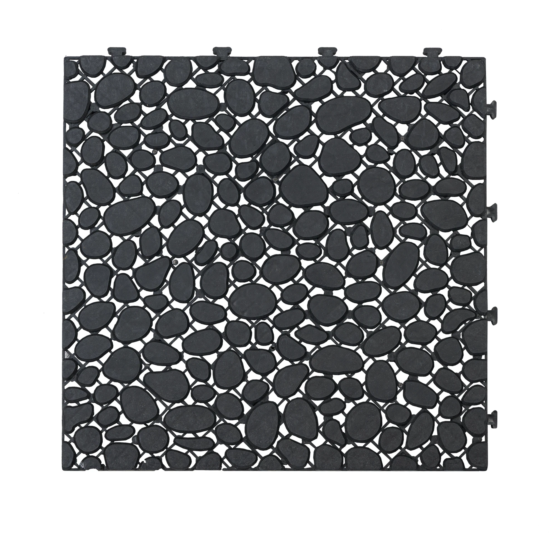 12 x 12 inch black interlocking deck tiles, plastic waterproofing, pebble pattern, pack of 12 by eprolo