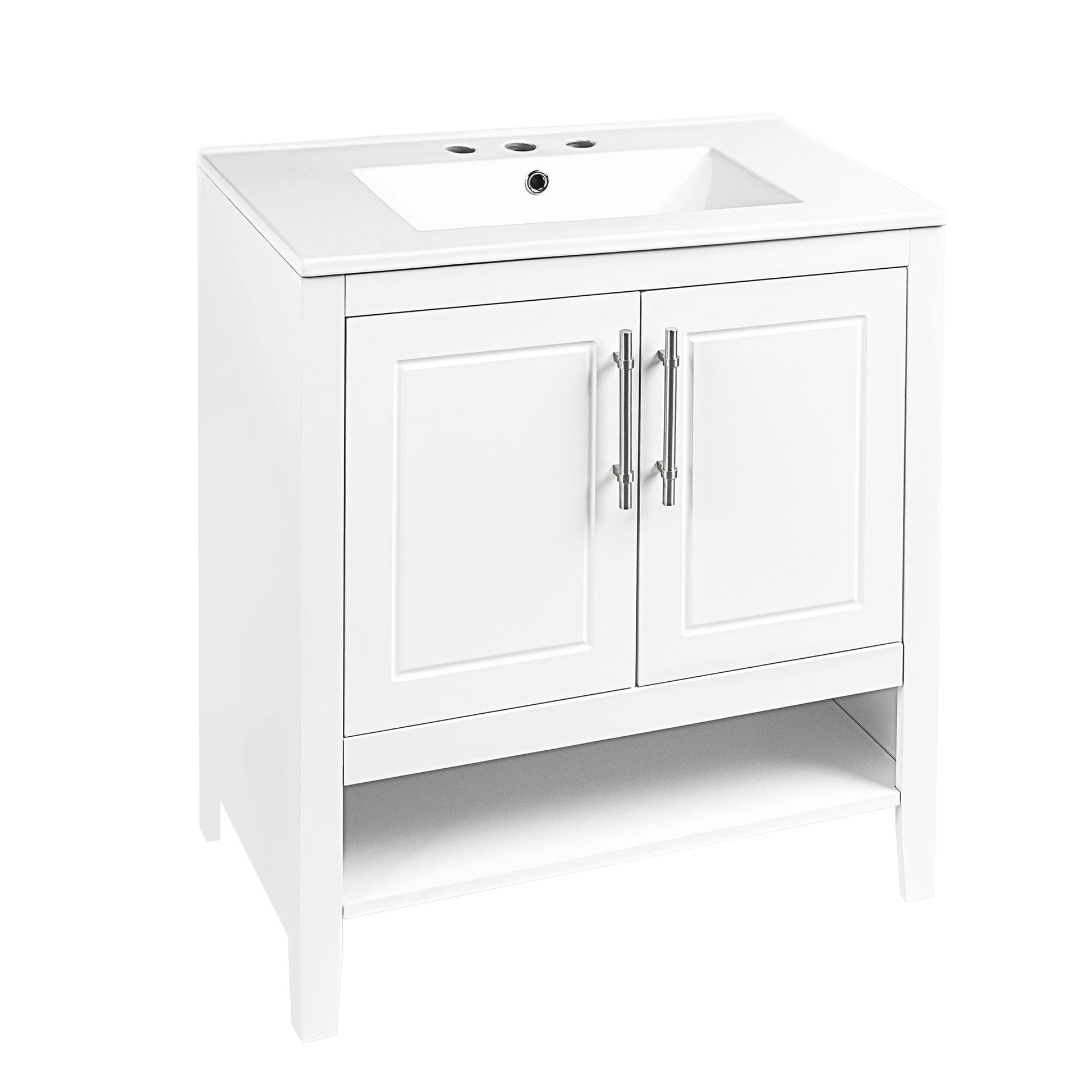 30" Bathroom Vanity with Sink Multi-functional Bathroom Cabinet with Doors and Drawers Solid Frame and MDF Board, White by eprolo
