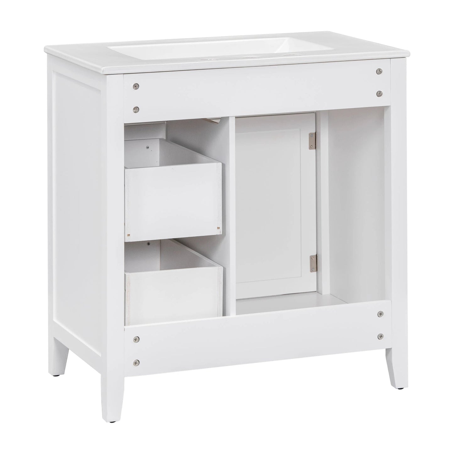 30" Bathroom Vanity with Sink Top, Bathroom Vanity Cabinet with Door and Two Drawers, Solid Wood Frame, One Package, White by eprolo