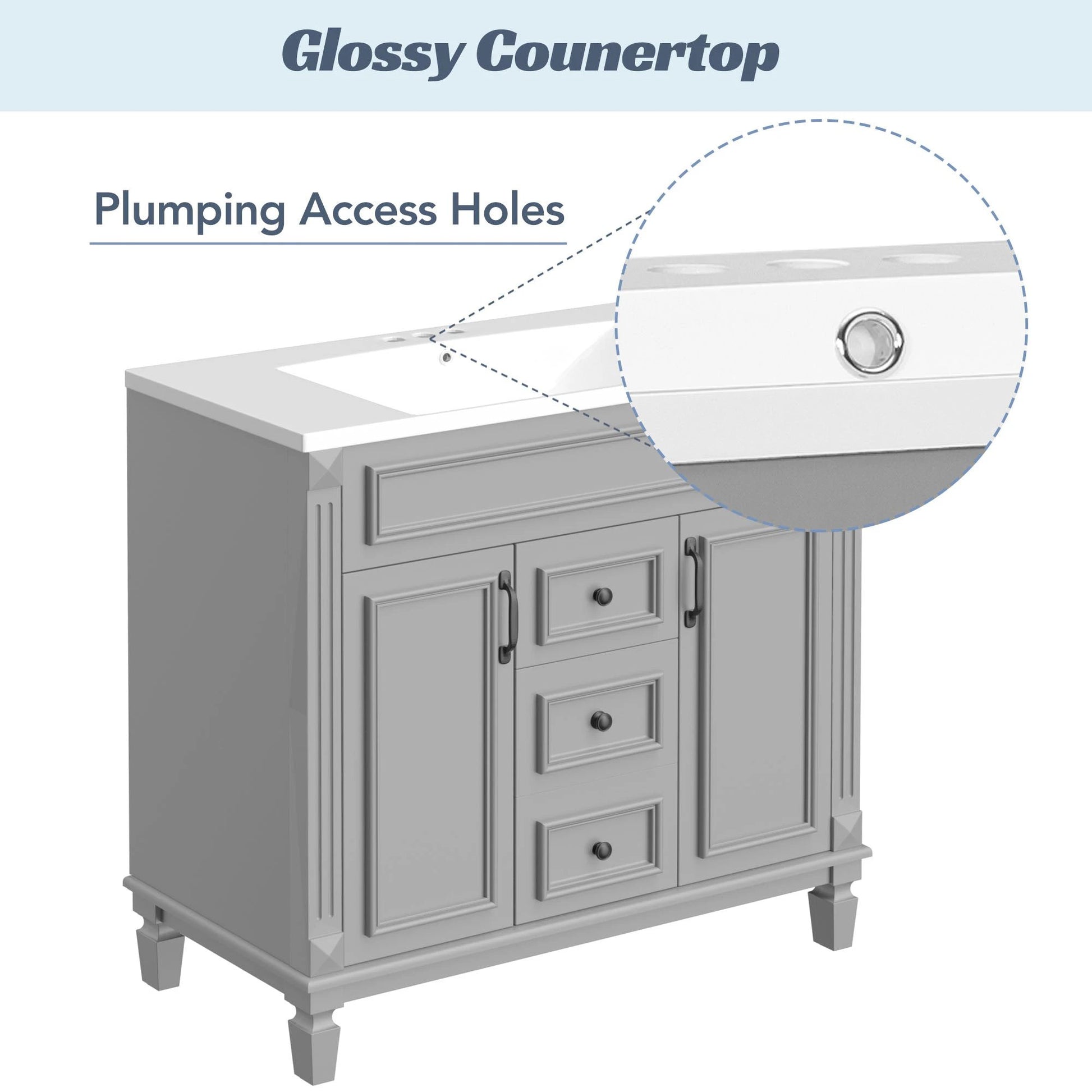 36'' Bathroom Vanity with Top Sink, Modern Bathroom Storage Cabinet with 2 Soft Closing Doors and 2 Drawers, Single Sink Bathroo by eprolo