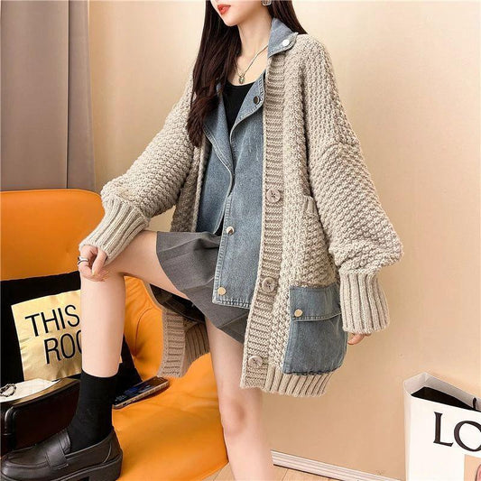 Casual Fake Two-Piece Design Loose Knit Sweater Cardigan by eprolo