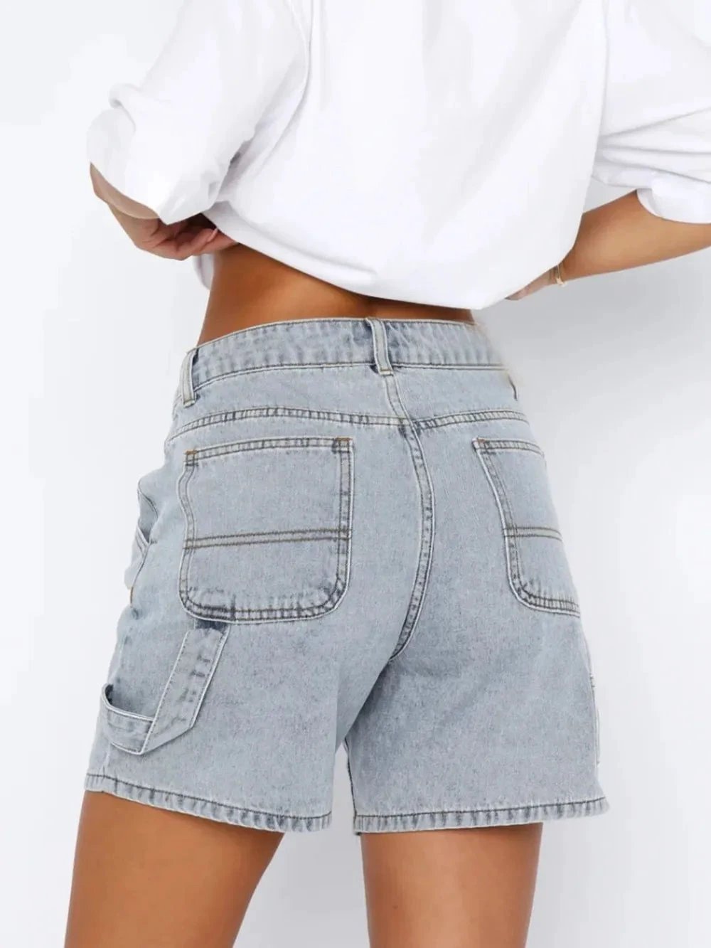 Washed High Rise Denim Shorts by eprolo
