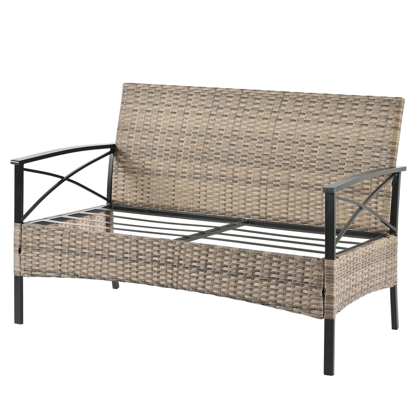 Patio Furniture, Outdoor Furniture, Seasonal PE Wicker Furniture, Four Set Wicker Furniture With Black Metal Table by eprolo