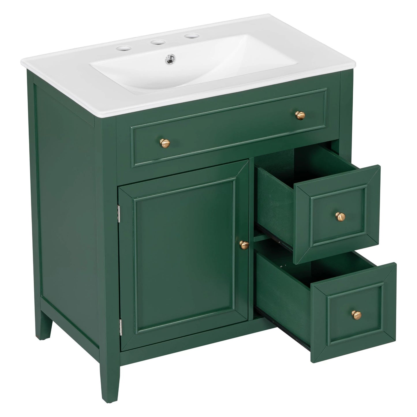 30" Bathroom Vanity with Sink Top, Bathroom Vanity Cabinet with Door and Two Drawers, Solid Wood Frame, One Package, Green by eprolo