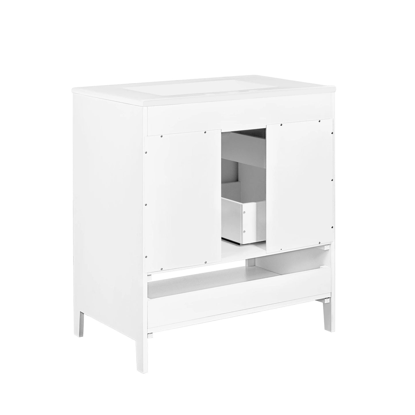30" Bathroom Vanity with Sink Multi-functional Bathroom Cabinet with Doors and Drawers Solid Frame and MDF Board, White by eprolo