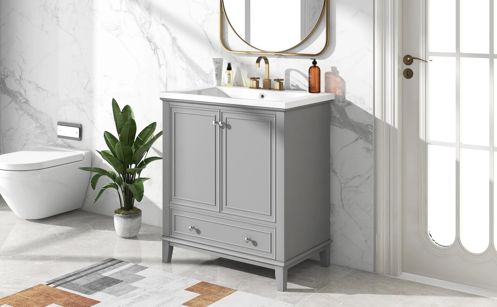 30inchgrey Bathroom Vanity with Sink ComboMulti-functional Bathroom Cabinet with Doors and Drawer Solid Frame and MDF Board by eprolo