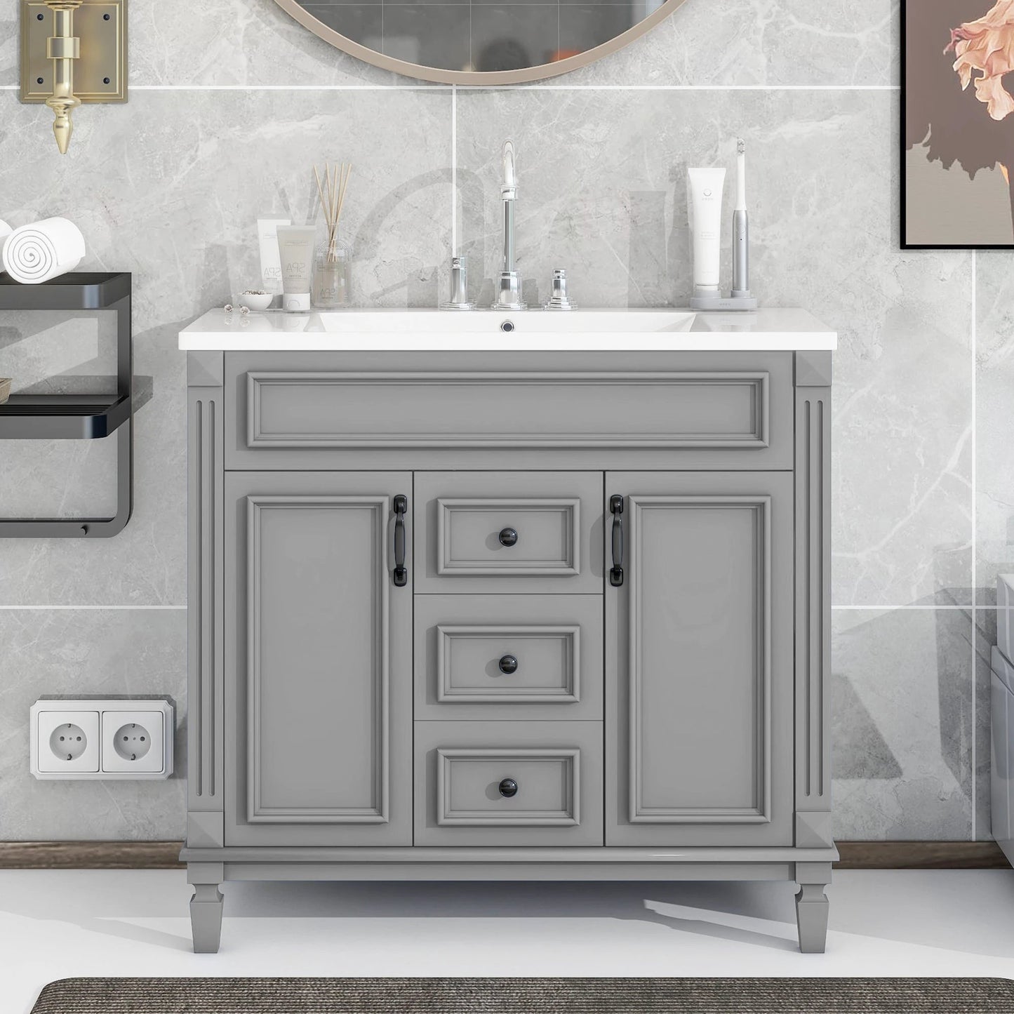 36'' Bathroom Vanity with Top Sink, Modern Bathroom Storage Cabinet with 2 Soft Closing Doors and 2 Drawers, Single Sink Bathroo by eprolo