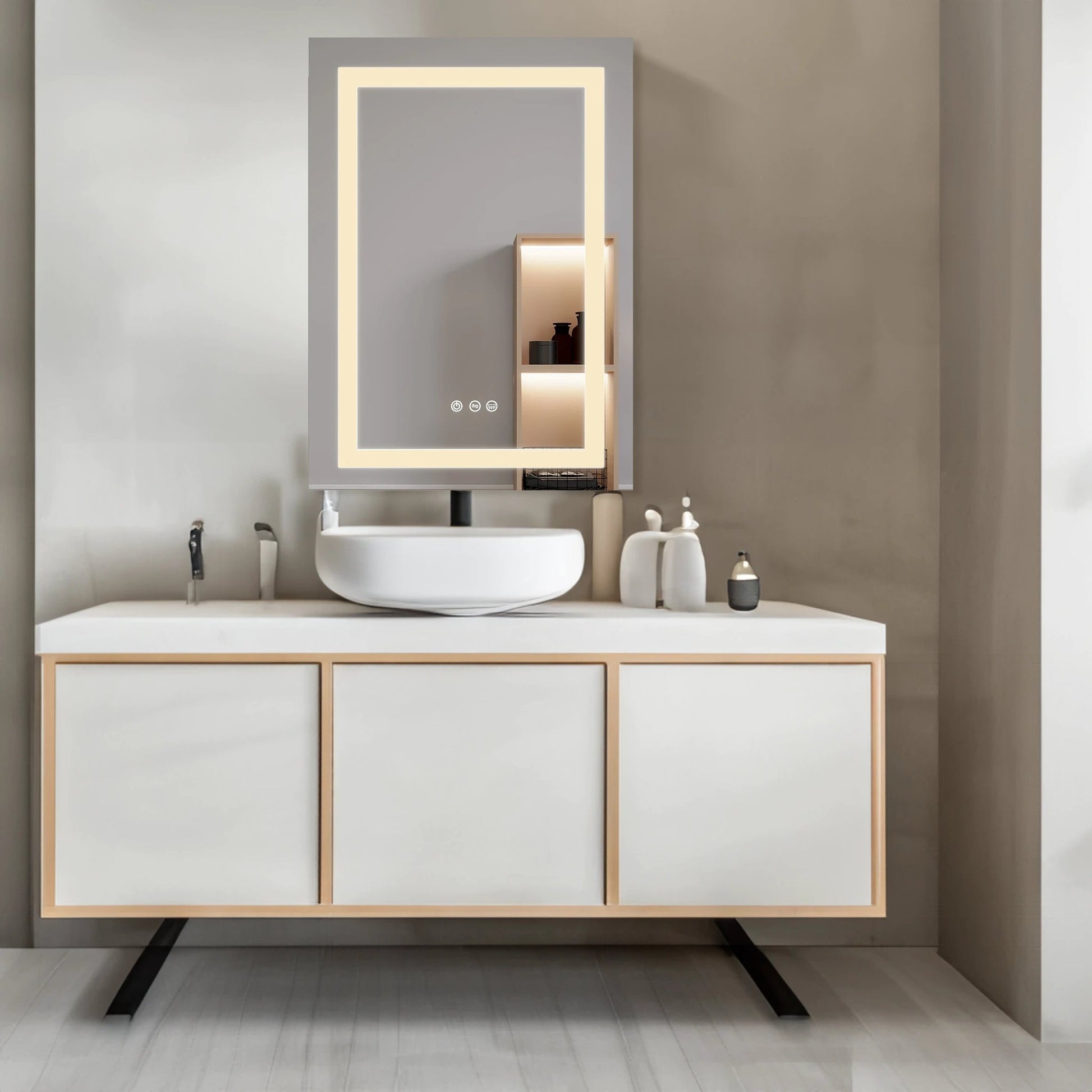 26x20 inch(Left Door) bathroom medicine cabinet with LED mirror 3000K~6000K single door lighting bathroom cabinet with touch switch adjusta by eprolo