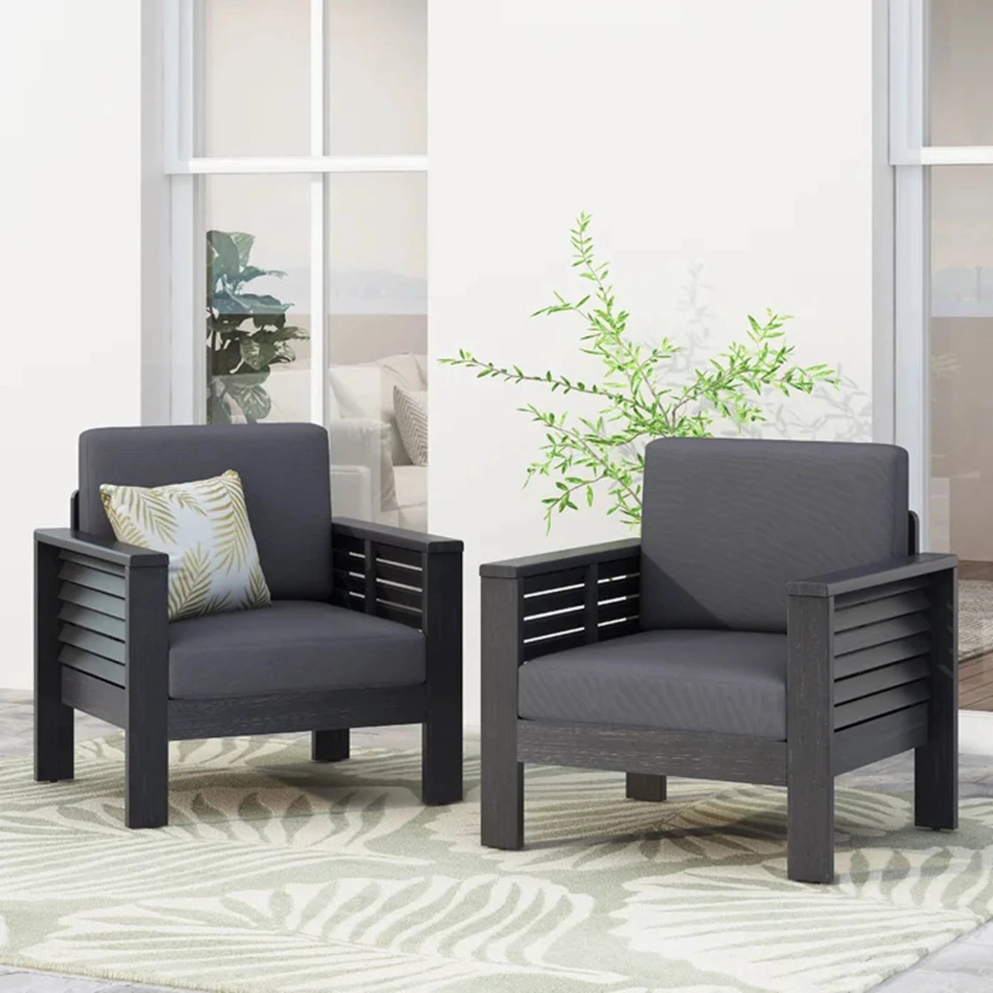 ( Set of 2) Outdoor Acacia Wood Club Chairs with Cushions, Dark Gray, 27.75"D x 32"W x 27.75"H by eprolo